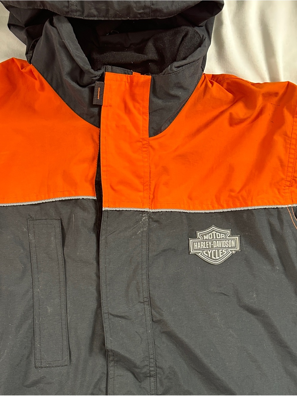 Harley-Davidson Mens S Black Orange Hooded Reflective Windbreaker Jacket - Picture 2 of 10